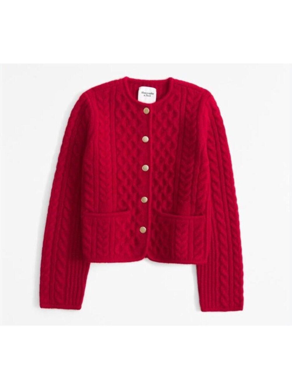 Abercrombie Wool Cable Knit Cardigan Womens Large Red Button-Down Preppy Classic
